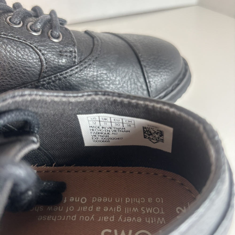 Toms Boys 100292041 Black Leather Lace Up Round Toe Casual Oxford Shoes Size Y12 - Picture 6 of 7